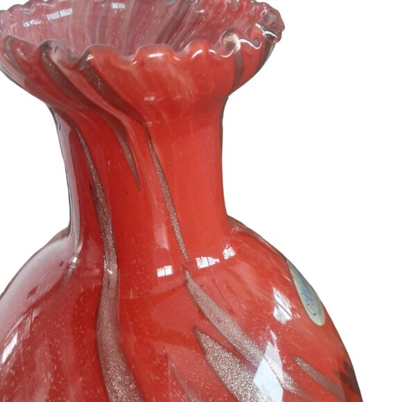 MURANO Mid Century Modern Art Glass Vase Orange Copper Avem Vase. Italian - Picture 6 of 6